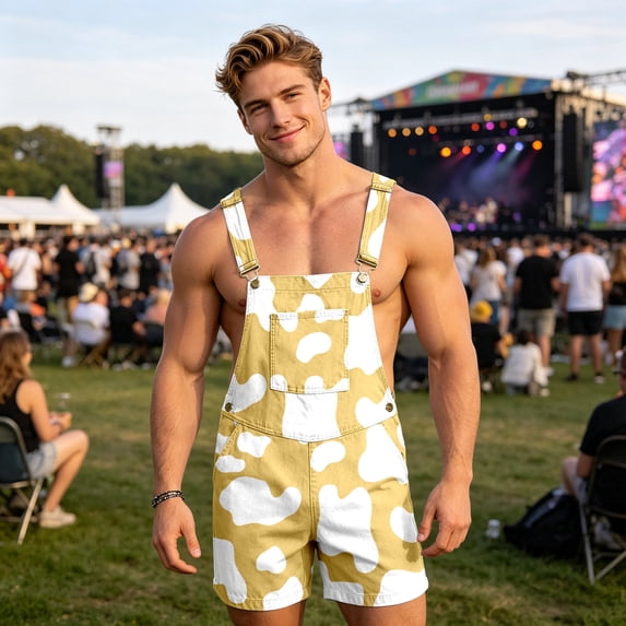 Men's Cow Print Denim Overall Shorts â Fun Summer Beach Suspender Pants Available in Sizes XS to XXXXXL, for Parties and Festivals