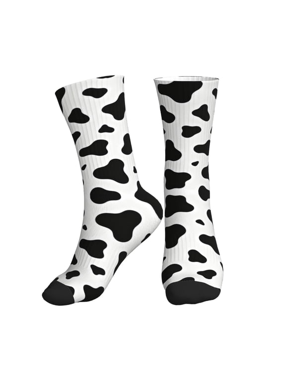 Men's Cow Spots Print Novelty Athletic Socks Women's Digital Printing Funky Patterned Crew Socks