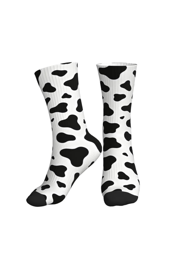 Men's Cow Spots Print Novelty Athletic Socks Women's Digital Printing Funky Patterned Crew Socks