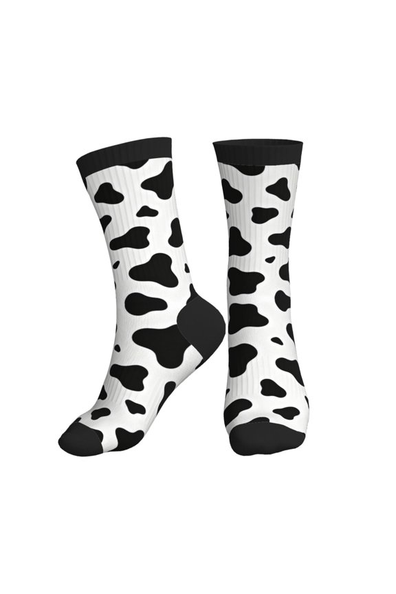 Men's Cow Spots Print Novelty Athletic Socks Women's Digital Printing Funky Patterned Crew Socks