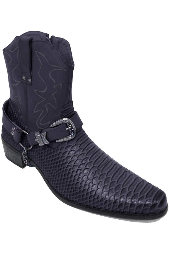 Men's Cowboy Boots Western Snake Skin Print Alligator Crocodile Zippper Buckle Harness