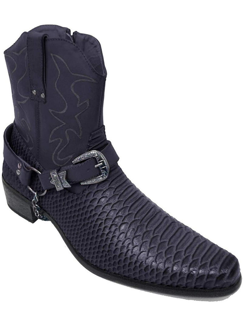 Men's PU Leather Cowboy Boots, Western Snake Print, Zipper