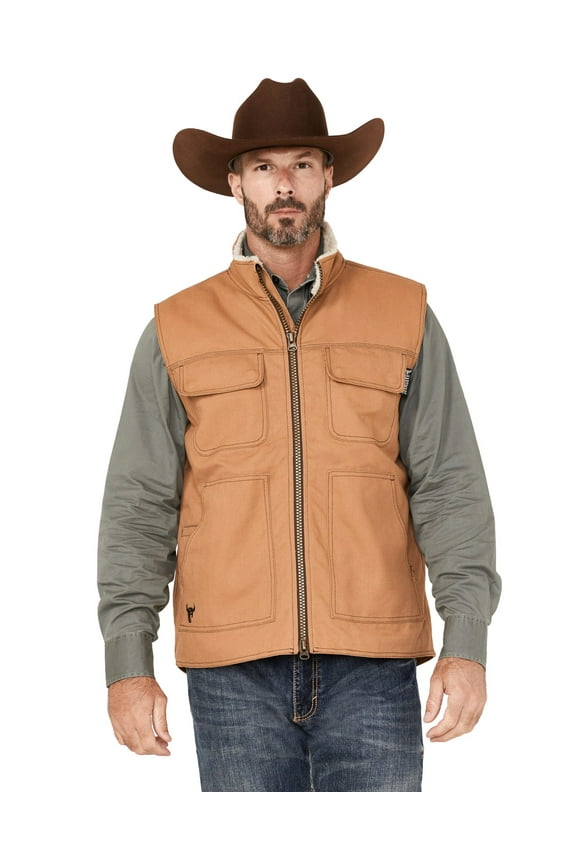 Men's Cowboy Hardware Ranch Canvas Berber Sherpa-Lined Vest Camel