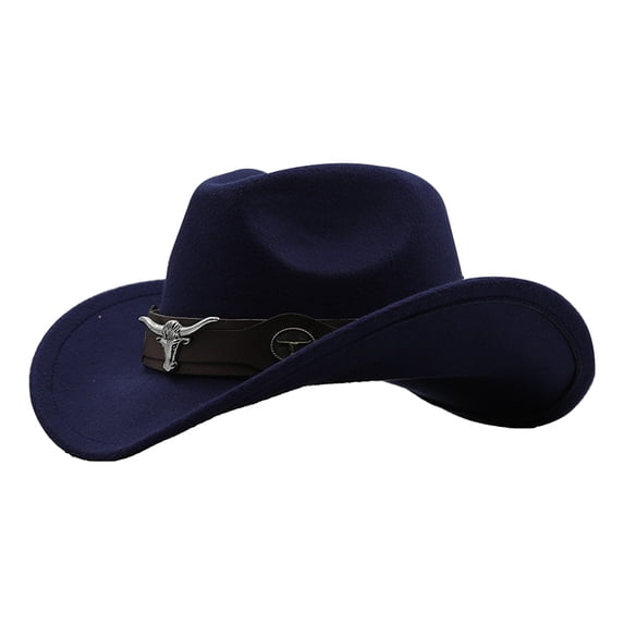 Men's Cowboy Hat Woven Outdoor Cowboy Baseball Cap Western Panama Hat Blue M