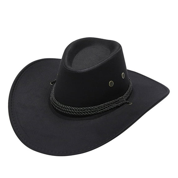 Men's Cowboy Hats Leather Hat for Men Black Hats Wide Brim Western Cowboy Cowgirl Hats One Size