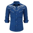 thumbnail image 1 of Men's Cowboy Shirts Western Embroidered Work Long Sleeve Button Up Comfortable Spring Fall Blue Shirts S-XXXL, 1 of 6