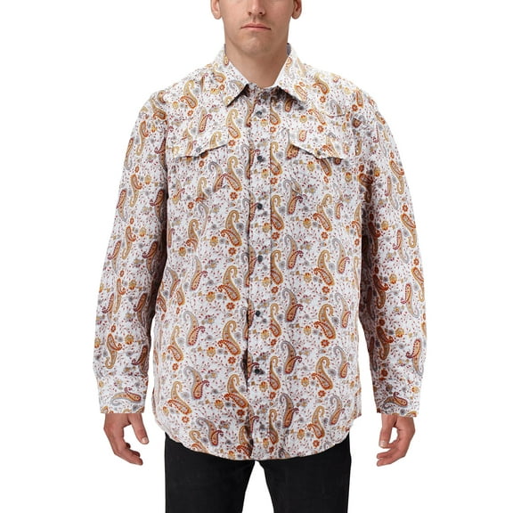 Men's Cowboy Western Long Sleeve Paisley Patterned Rodeo Button Up Dress Shirt (23-355, 3XL)