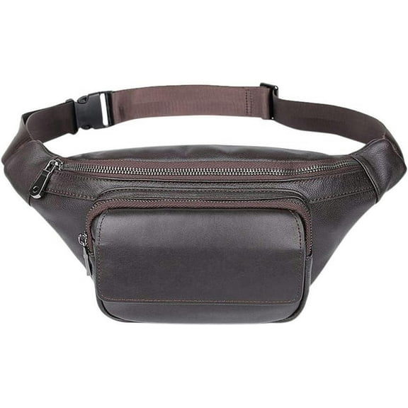 Men’s Cowhide Waist Bags Black Genuine Leather Fanny Packs for Boys (Black)