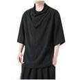 thumbnail image 1 of Men's Cowl Neck T-Shirt Baggy Loose Fit Short Sleeve Solid Color Tunic Tops Blouse Black L, 1 of 3
