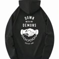 thumbnail image 1 of Men's Cozy Fleece Hoodie With "DOWN With MY DEMONS" Graphic - Casual Streetwear Sweathoodie With KANG-AROO Pocket, Black Cotton Blend, Perfect For Fall & Winter, Sweater Hoodie Versatile And Simple S, 1 of 8