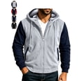 thumbnail image 1 of Men's Cozy Fleece Jacket Color Block Hooded Zip Up Long Sleeve Everyday Jacket, 1 of 6