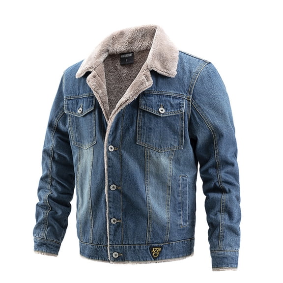 Men's Cozy Fleece Lined Denim Jacket, Vintage Warm Trucker Jacket for Fall and Winter