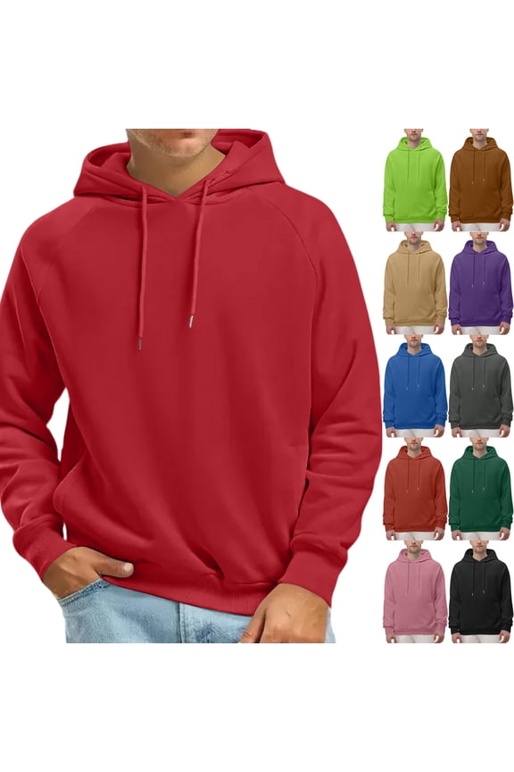 Men's Cozy Fleece Pullover Hoodie Long Sleeve Drawstring Hooded Sweatshirts Oversized Casual Workout Basic Y2k Winter Pullover with Pocket Fleece Midweight Pullover Sweater,Red XL