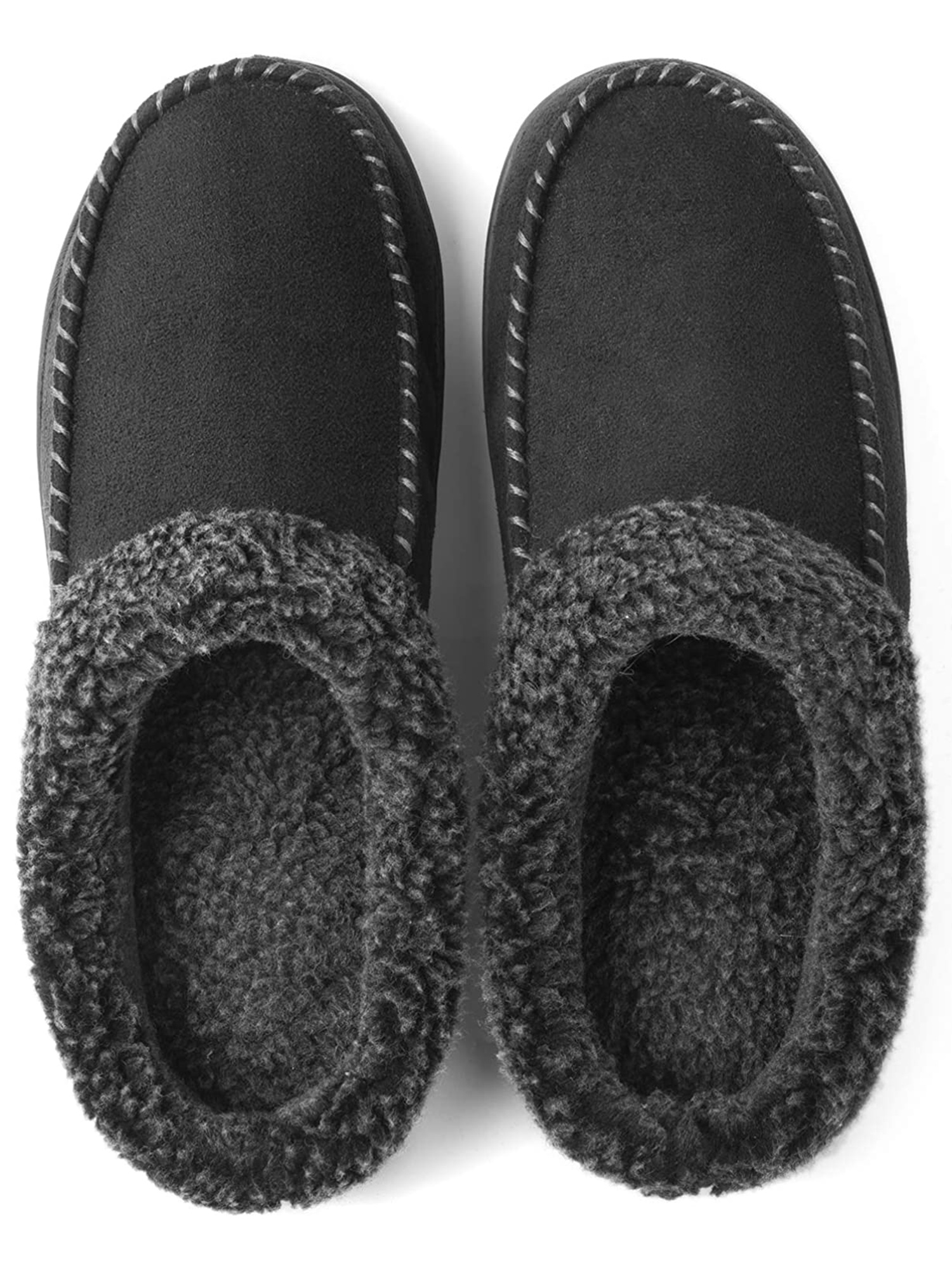Men's Cozy Memory Foam Moccasin Suede Slippers with Fuzzy Plush Wool-Like Lining, Slip on Mules Clogs House Shoes with Indoor Outdoor Anti-Skid Rubber Sole - image 1 of 6