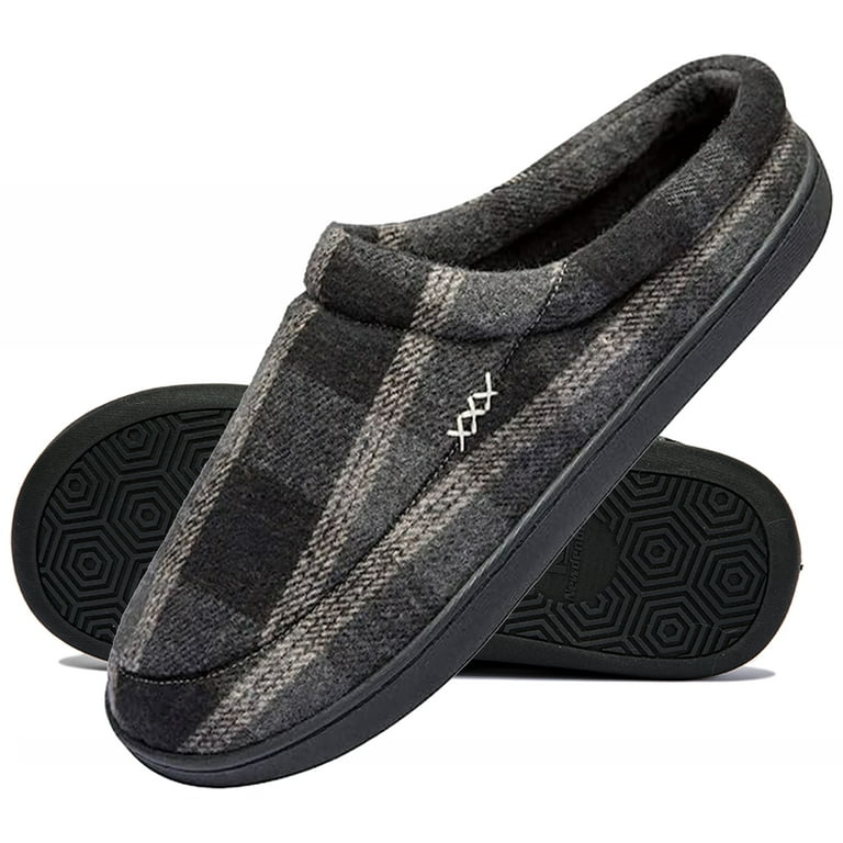 Men's Cozy Memory Foam Slippers Plaid Clog House Slippers Slip On