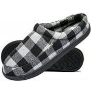WOTTE Men's Cozy Memory Foam Slippers Plaid Clog House Slippers Slip On House Shoes Indoor Outdoor with Non Slip Sole Size 8-8.5, Grey