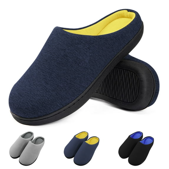 Men's Cozy Slippers Two-Tone Indoor Outdoor House Shoes, Mens Memory Foam House Slippers for Men with Fuzzy Plush Lining Indoor