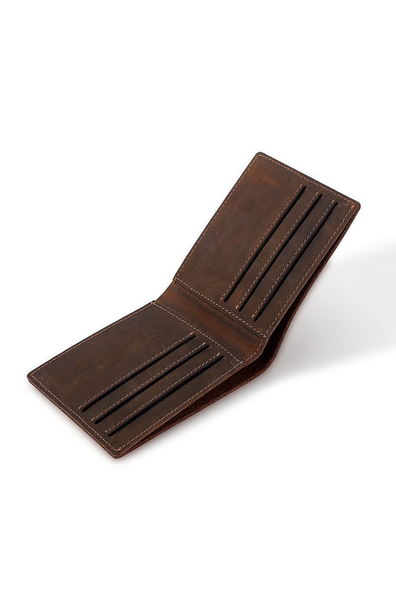 Men's Crazy Horse Leather Tri-Fold Wallet - Men's Tri-Fold Wallet with ID Window