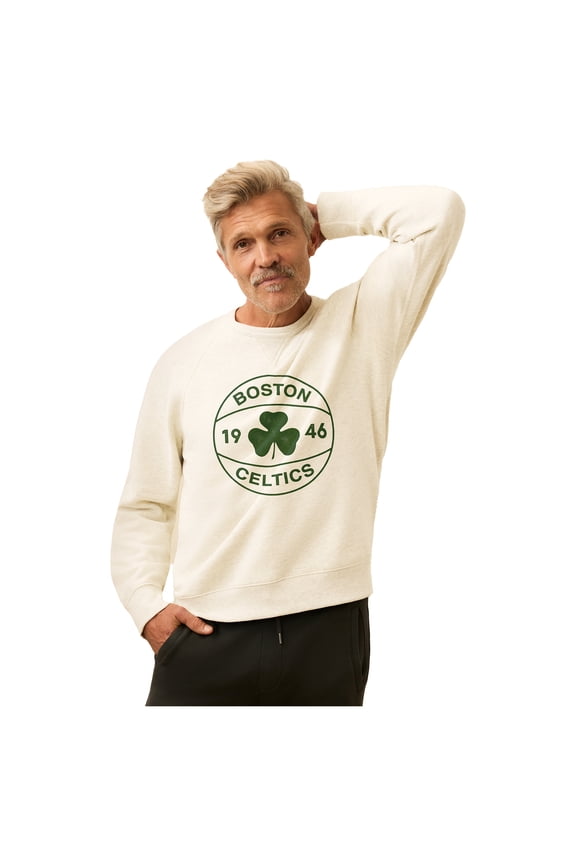 Men's FAHERTY Cream Boston Celtics High Standard Fleece Crew Sweatshirt
