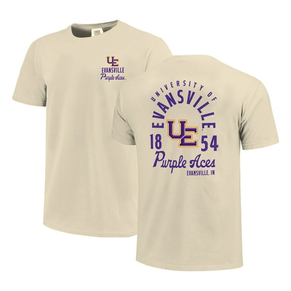 Men's Cream Evansville Purple Aces Comfort Colors Mascot Overlay T-Shirt