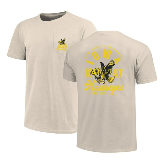 Men's Cream Iowa Hawkeyes Big & Tall Mascot Overlay Essential Pocket T-Shirt