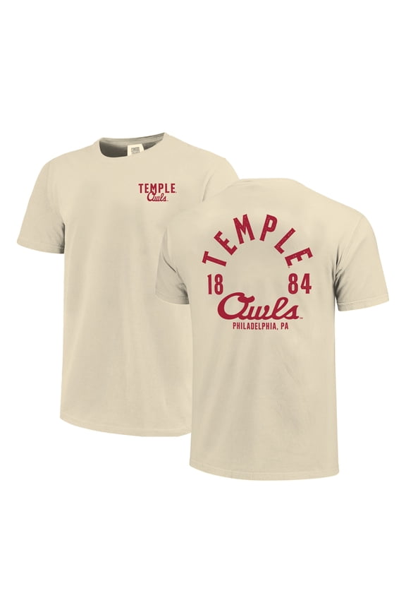 Men's Cream Temple Owls Comfort Colors Mascot Overlay T-Shirt
