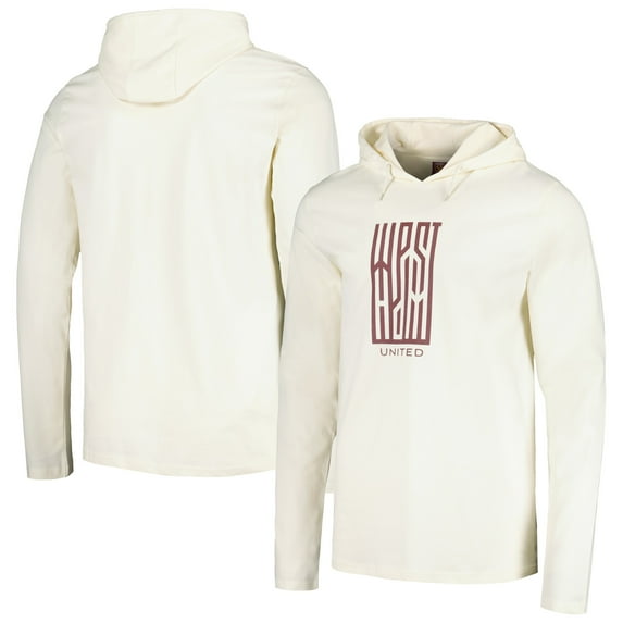 Men's Cream West Ham United Long Sleeve Hoodie T-Shirt