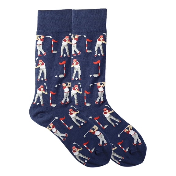 Men's Creative Golfing Themed Middle Calf Socks Breathable Cotton Blend Athletic Socks for Sports and Casual Wear