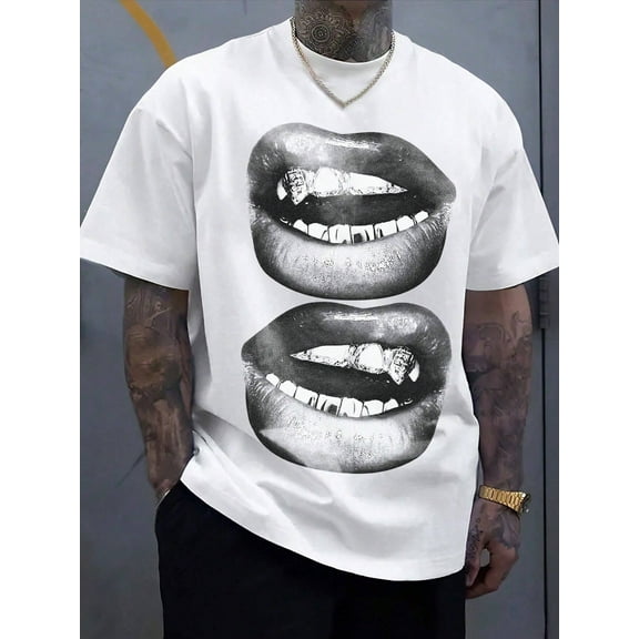 Men's Creative Lip Pattern Print Fashion Summer Short Sleeve T-Shirt