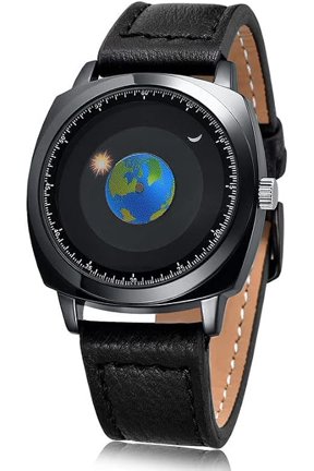 Men's Creative World Map Watch Classic Earth Moon Sun Rotating Watch Personality Cool Unique Waterproof 30m Watch Silicone/Leather Strap