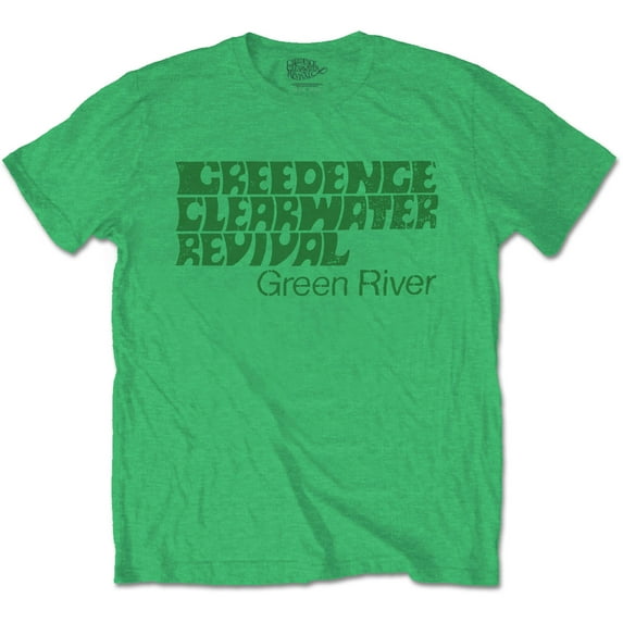 Creedence Clearwater T Shirt Green River Band Logo Official Mens Irish Green
