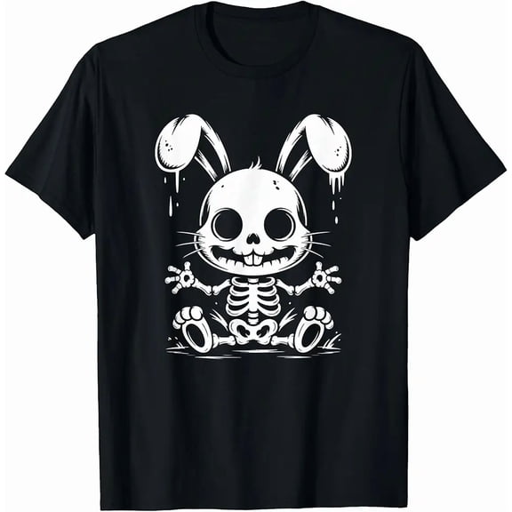 Men's Creepy Gothic Skeleton Bunny Graphic T-Shirt