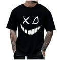thumbnail image 1 of Men's Creepy Smile Crewneck T-Shirt Novelty Spooky Face Halloween Clothes Short Sleeve Scary Tee Tops, 1 of 3