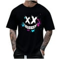 thumbnail image 1 of Men's Creepy Smile Crewneck T-Shirt Spooky Face Printed Novelty Halloween Clothes Short Sleeve Scary Tee Tops, 1 of 3