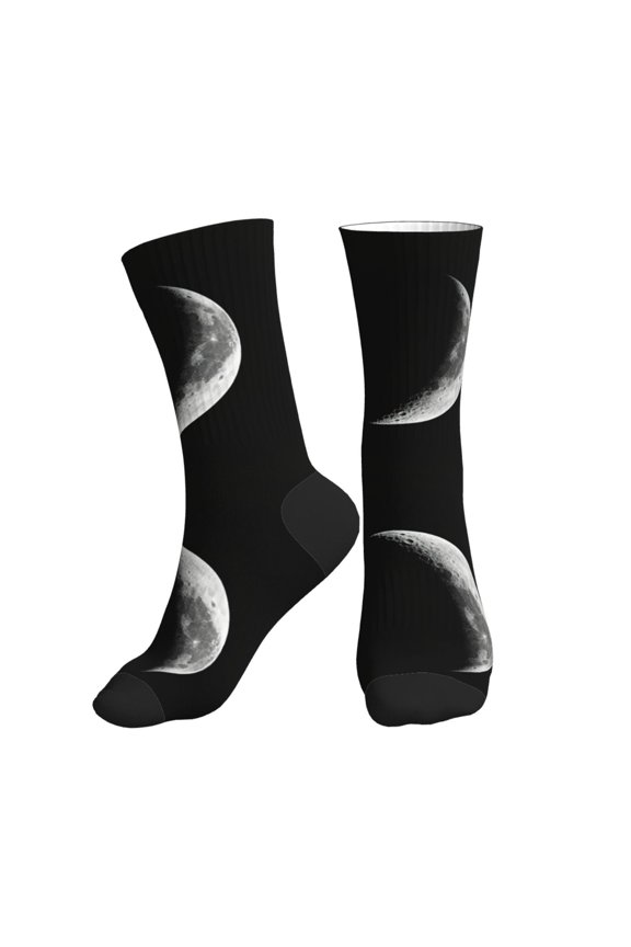 Men's Crescent Moon Novelty Athletic Socks Women's Digital Printing Funky Patterned Crew Socks