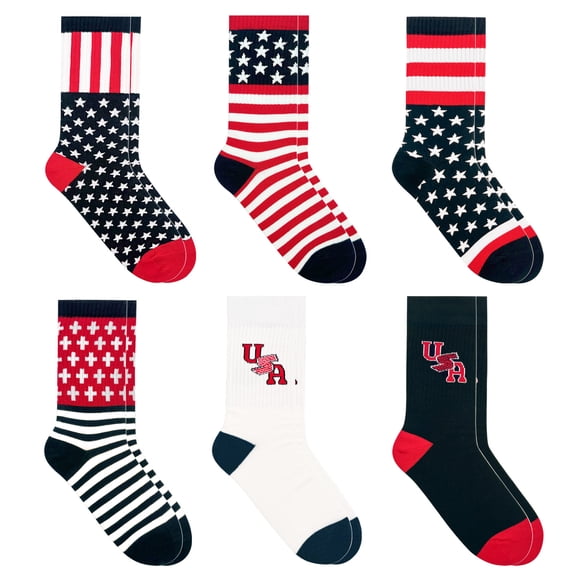 Men's Crew  American Flag Socks 6 pair Set