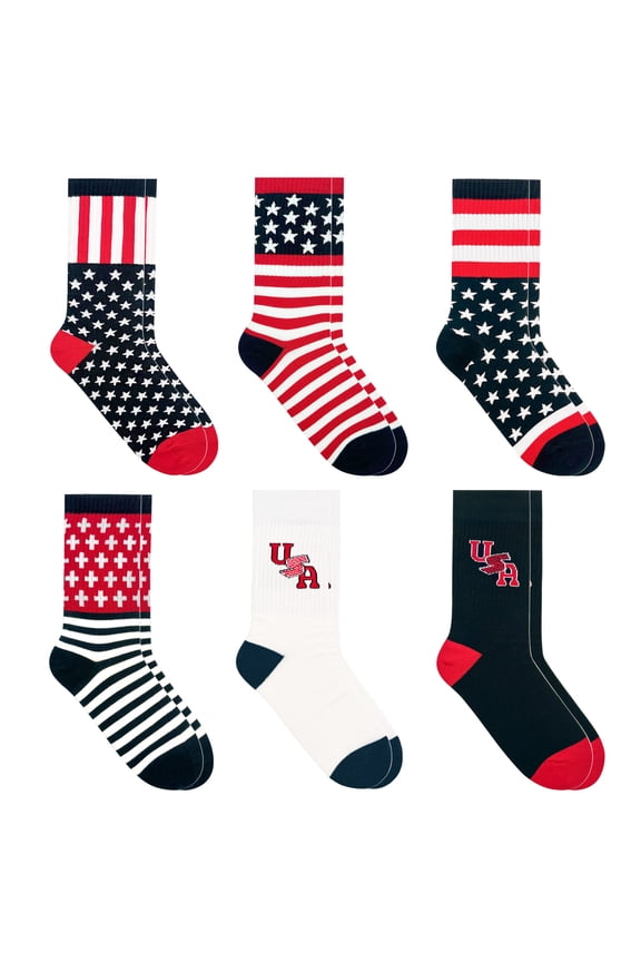 Men's Crew  American Flag Socks 6 pair Set