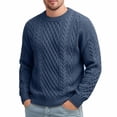 thumbnail image 1 of Men's Crew Neck Cable Knit Sweater Long Sleeve Relaxed Fit Pullover Thick Knitwear Casual Tops for Fall Winter Daily Wear Navy L, 1 of 7