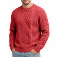 thumbnail image 1 of Men's Crew Neck Cable Knit Sweater Long Sleeve Relaxed Fit Pullover Thick Knitwear Casual Tops for Fall Winter Daily Wear Red M, 1 of 6