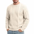 thumbnail image 1 of Men's Crew Neck Cable Knit Sweater Long Sleeve Relaxed Fit Pullover Thick Knitwear Casual Tops for Fall Winter Daily Wear White 4XL, 1 of 6