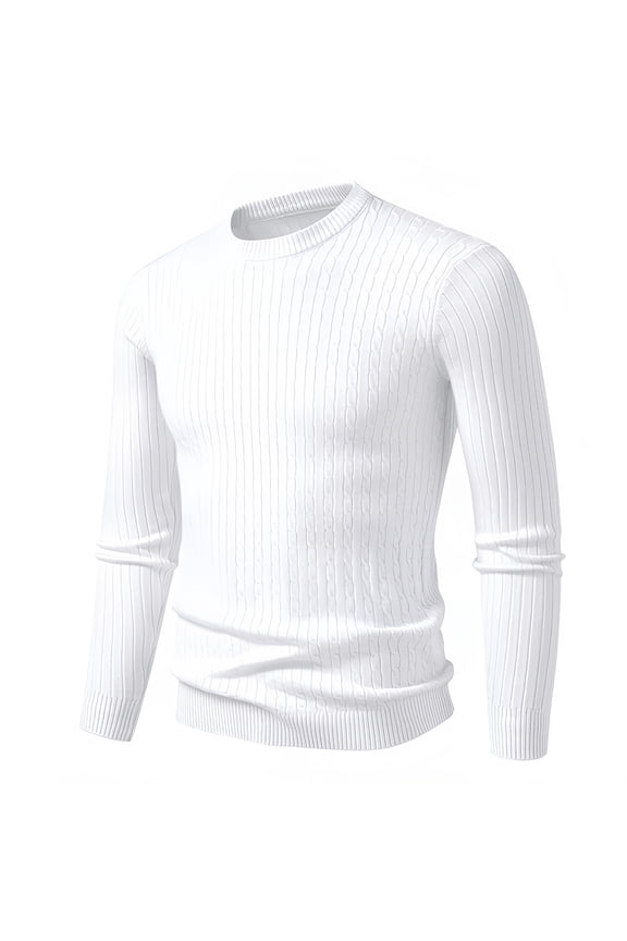 Men's Crew Neck Knit Sweater Long Sleeve Pullover Ribbed Casual Winter Top
