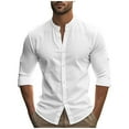 thumbnail image 1 of Men's Crew Neck Long Sleeve Shirt Casual Solid Color Blouse Button Down Up Holiday Regular Fit Versatile Tshirt Tops White M, 1 of 9