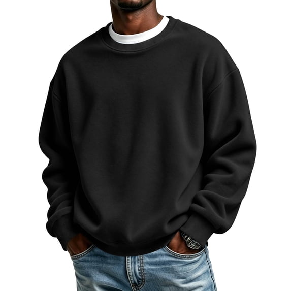 Men's Crew Neck Long Sleeve Solid Sweatshirt Lightweight Casual Pullover Comfortable Basic Top for Fall Winter Everyday Wear and Weekend Outings Black 3XL
