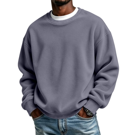 Men's Crew Neck Long Sleeve Solid Sweatshirt Lightweight Casual Pullover Comfortable Basic Top for Fall Winter Everyday Wear and Weekend Outings Gray 3XL