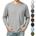 thumbnail image 1 of Men's Crew Neck Long Sleeve T-Shirt with Chest Pocket Loose Fit Casual Basic Tee for Daily Wear, 1 of 8