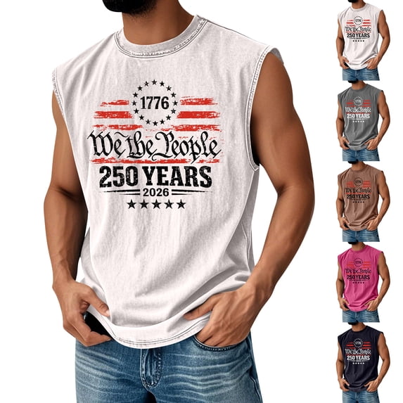 Men's Crew Neck Muscle Tee with "We the People" Constitution Quote and "1776 to 2026" 250 Years Graphic, Soft Cotton Blend for Daily Wear or Civic Events White L