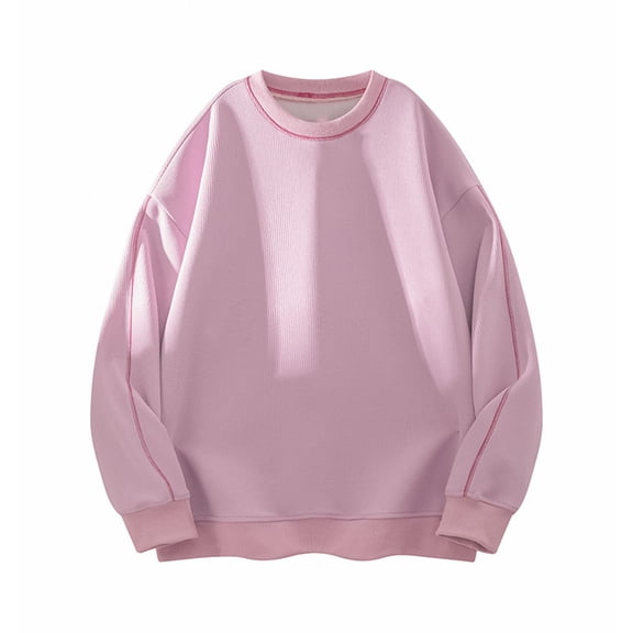 Men's Crew Neck Pullover Fall Winter Trendy Long Sleeve Print Sweatshirts Casual Loose Stylish Sports Tops (XXL, Pink)