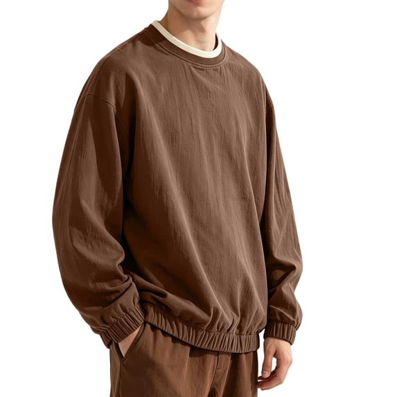 Men's Crew Neck Pullover Sweatshirt, Loose Fit Long Sleeve Casual Street Hip Hop Top for Spring Fall Daily Outfits