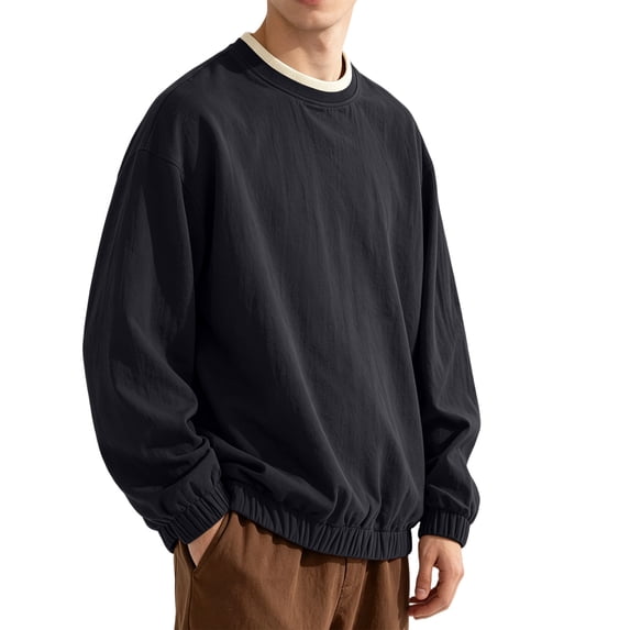 Men's Crew Neck Pullover Sweatshirt, Loose Fit Long Sleeve Casual Street Hip Hop Top for Spring Fall Daily Outfits