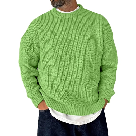 Men's Crew Neck Ribbed Knit Sweater Long Sleeve Casual Pullover Solid Color Top